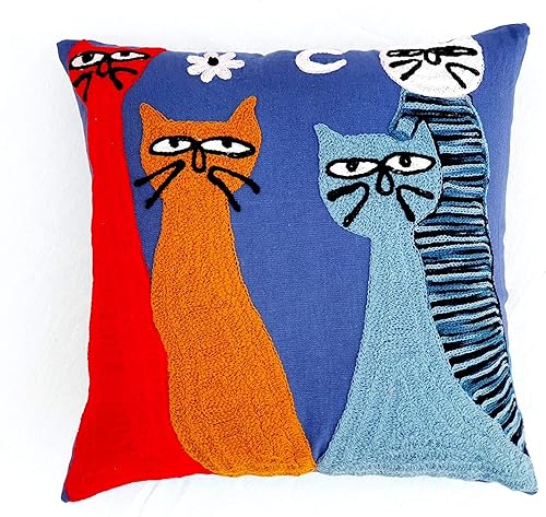 INDACORIFY Suzani - Fundas de almohada con pompones de 16 x 16 pulgadas, bordadas, decorativas, de algodón