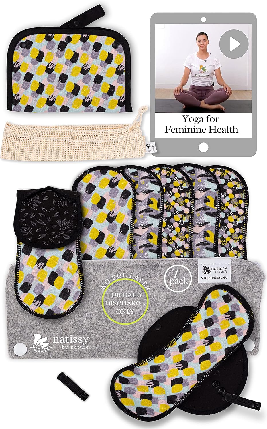 Non Slip Reusable Panty Liners for Women; 7Pack (S