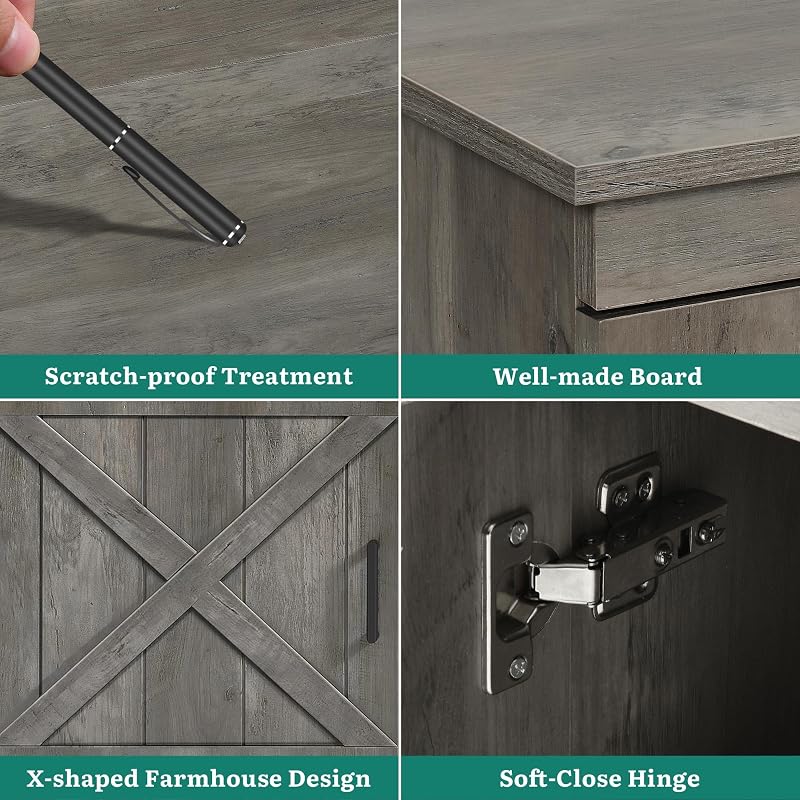YITAHOME Farmhouse TV Stand for 65 Inch TV, Double Barn Doors, Rustic Grey image 3