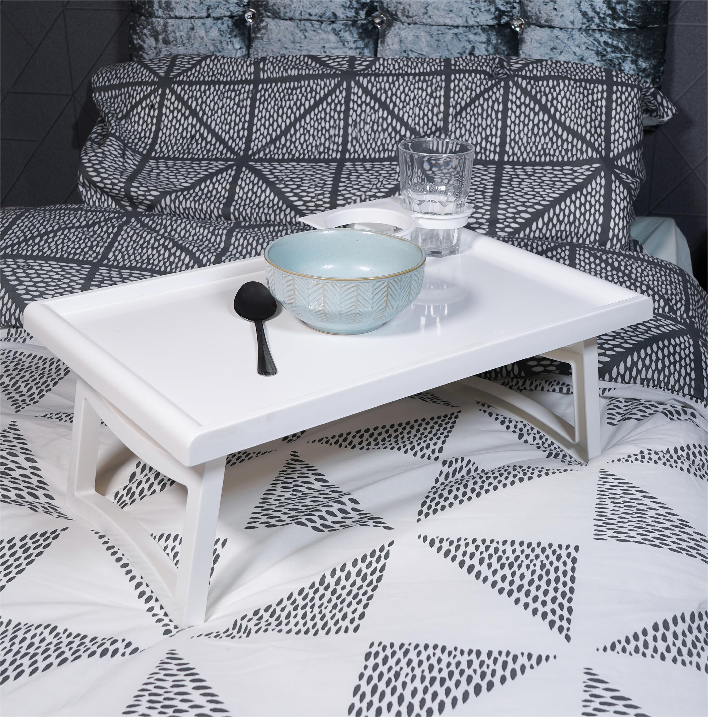 Aidapt Table Pliante avec Pieds et Porte-Boissons. Bords surélevés, Rangement Facile, Plateau pour Les Genoux, Petit déjeuner au lit, travaux manuels, 475 x 300 mm, Espace utilisable, léger