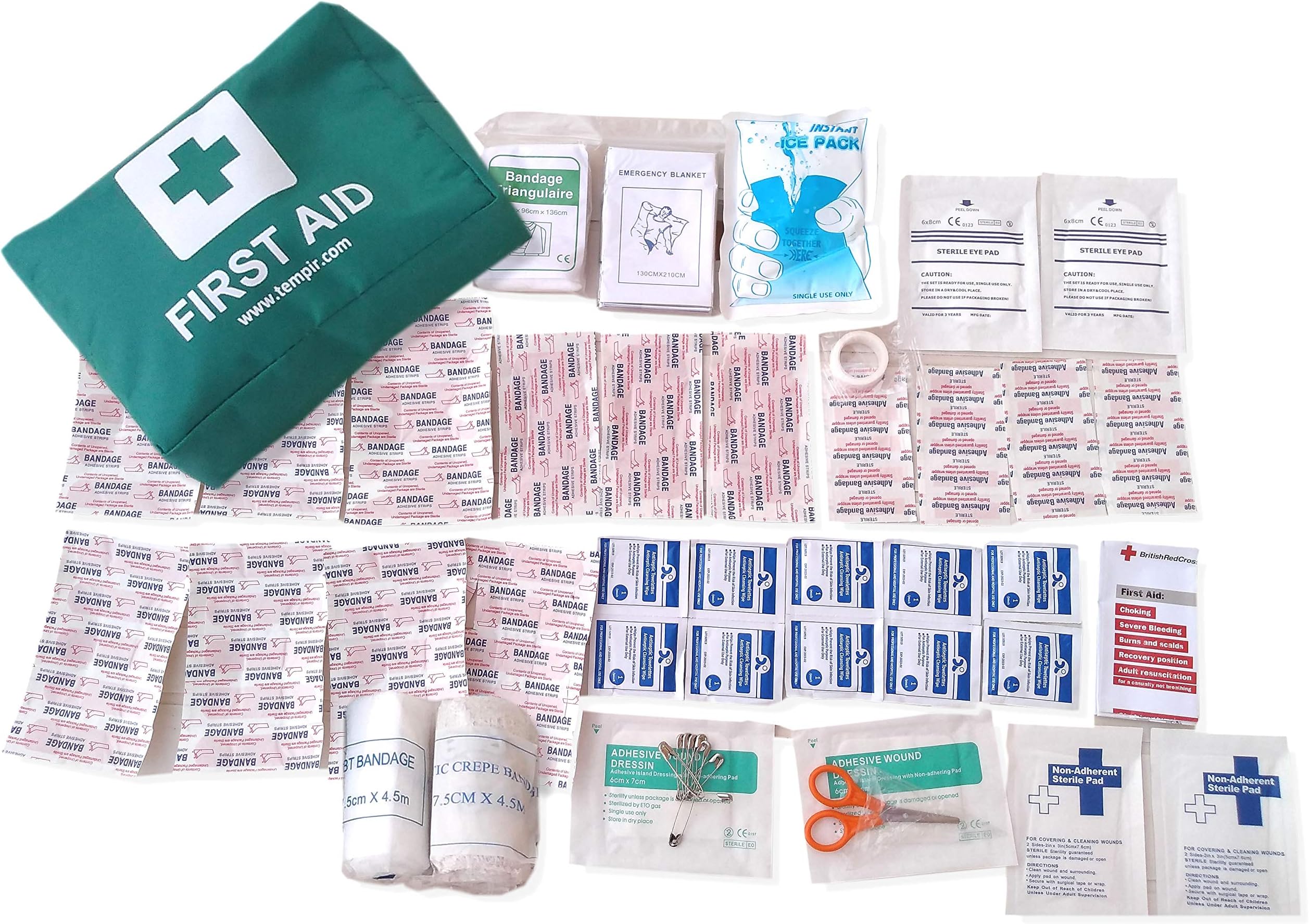First Aid Kit from TempIR Trauma Safety Bag 94 Pieces Emergency Foil Blanket, Ice Pack. CE Approved. Travel Car Home Camping Work Survival