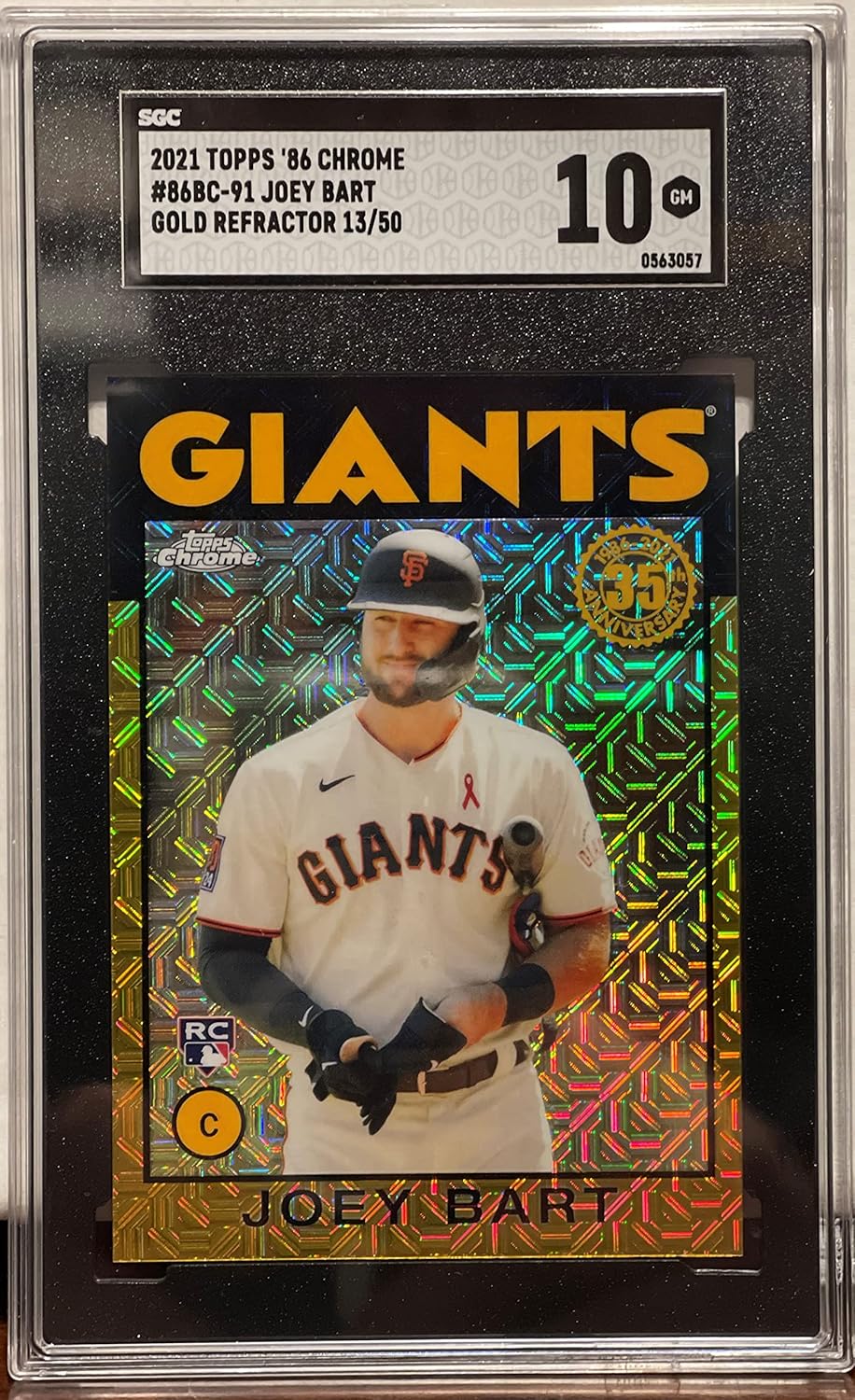 Joey Bart Serial Numbered #13/50 Graded SGC GM 10 Gold Refractor Rookie Card 1986 Design Collectible Baseball Card - 2021 Topps 1986 Chrome Baseball Card #86BC-91 (Giants) Free Shipping
