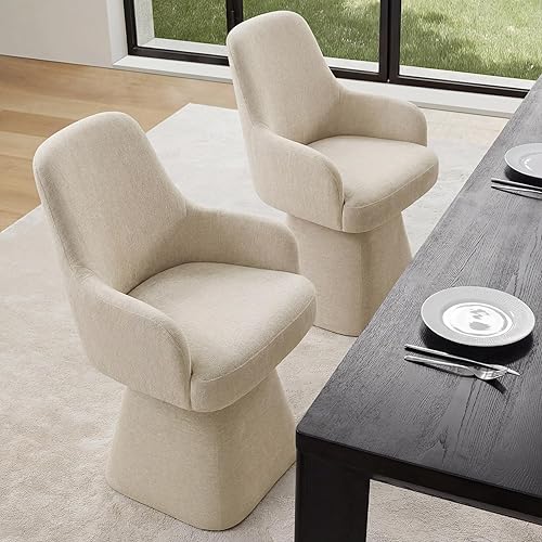 Miniatura 18 de Juego de 4 sillas de comedor giratorias, tapizadas de mediados de siglo con respaldo alto, sillas de cocina de tela de lino para comedor, Una tela