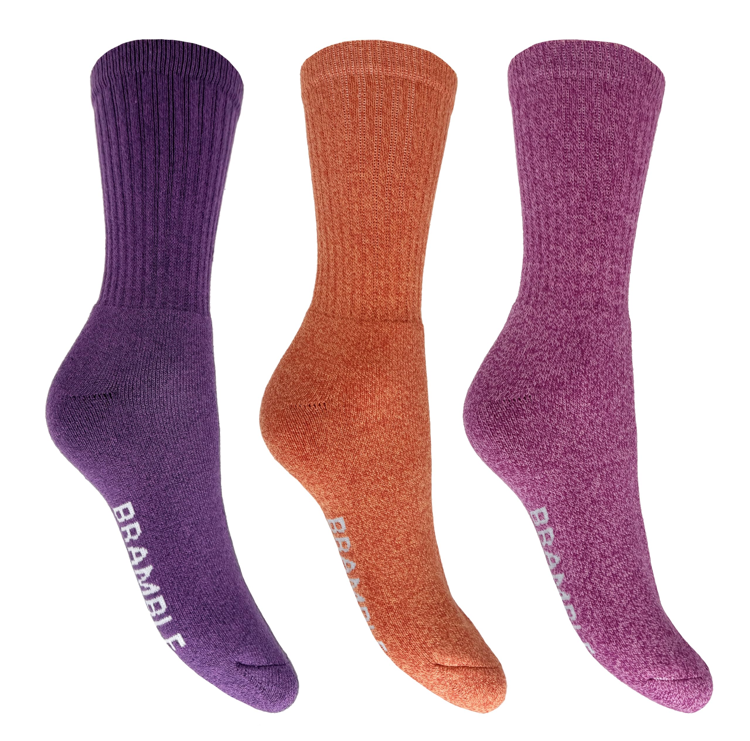 Bramble Women's Purple - All Terrain Cotton Rich Socks With Anti-Bacterial Odour Control | 3 Pairs | U.k. Size 4-7 | /Pink/Orange Walking Boot Socks, Cotton Rich, Outdoor Comfort Hiking, Outdo