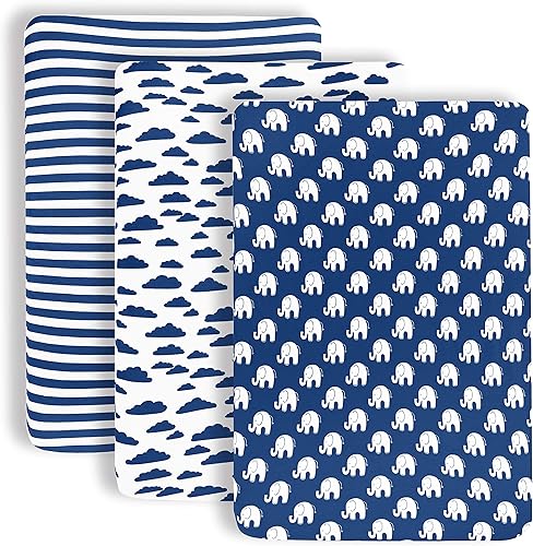 Miniatura 2 de Pack n Play Sheets – Paquete de 4 sábanas de primera calidad – 100% algodón de punto de jersey súper suave, colchón portátil para cuna, corralito de