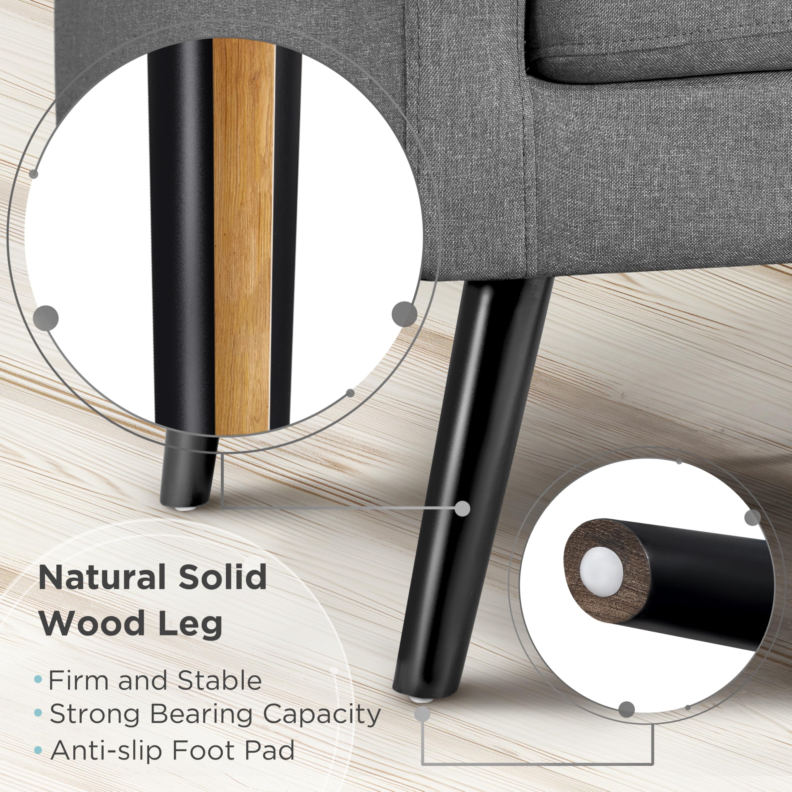 Yaheetech Ohrensessel Sessel mit Armlehnen, Lounge-Sessel Relaxsessel mit getufteter Rückenlehne, Modern Sessel bis136 KG belastbar, für Wohnzimmer, Schlafzimmer, bis136 KG belastbar, Grau