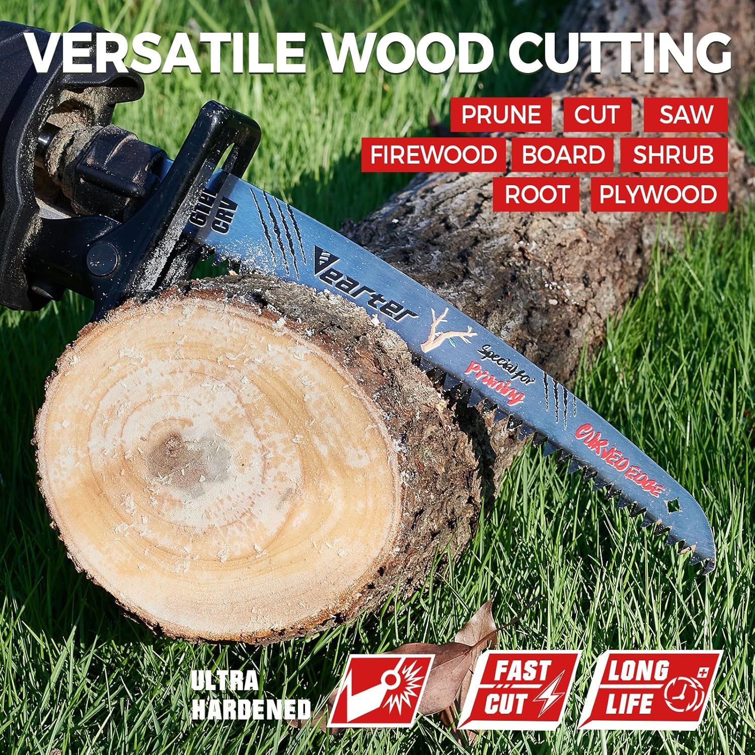 9''(225mm) Reciprocating Saw Blades Japanese Teeth 5PCS, 6TPI Cr-V Reciprocal Saw Blades for Trees with Triple-Ground Offset Teeth, Curved Edge Recip Saw Blades for Trimming and Wood Cutting