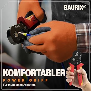 BAURIX® Crimpzange mit 1800 Aderendhülsen Set – Selbsteinstellende Aderendhülsenzange für 025–10 mm² – Elektriker Werkzeug für Elektroinstallation – PERSEUS (4-Kant)