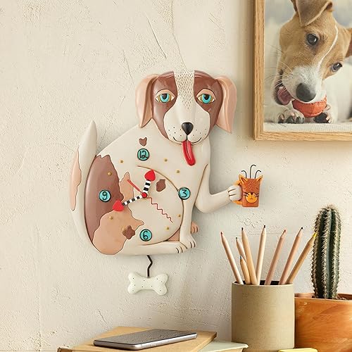 Miniatura 2 de Enesco Allen Designs No Bones Dog Holding a Cat - Reloj de pared con péndulo esculpido, 12.6 pulgadas, multicolor