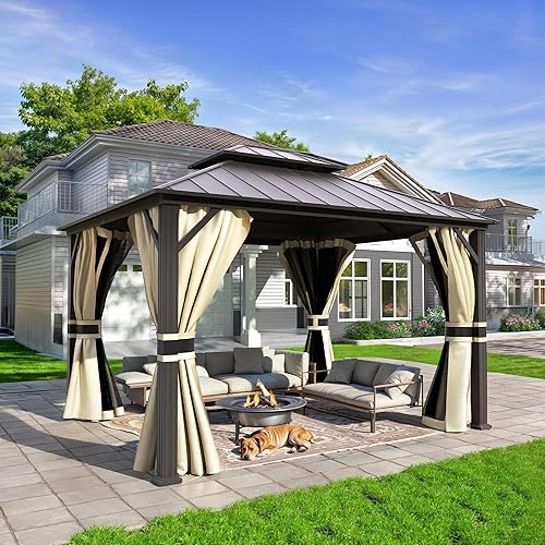 UDPATIO 10' x 12' Hardtop Gazebo,Aluminum Frame Galvanized Steel Double
