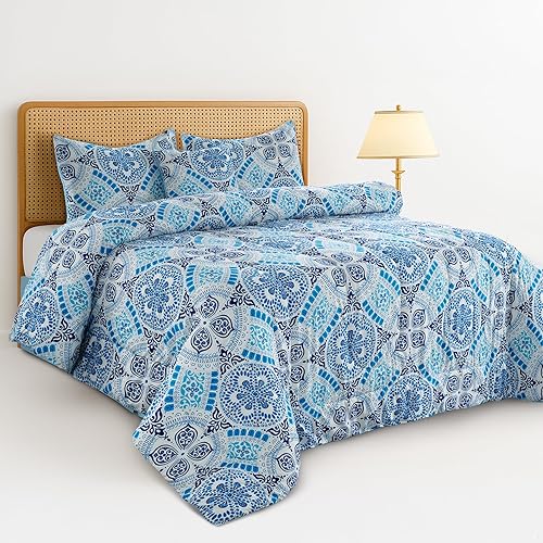 LUX Décor - Juego de edredón reversible de 5 piezas tamaño Queen, juego de ropa de cama impreso, cama todo en uno en una bolsa, incluye 1 edredón, 2