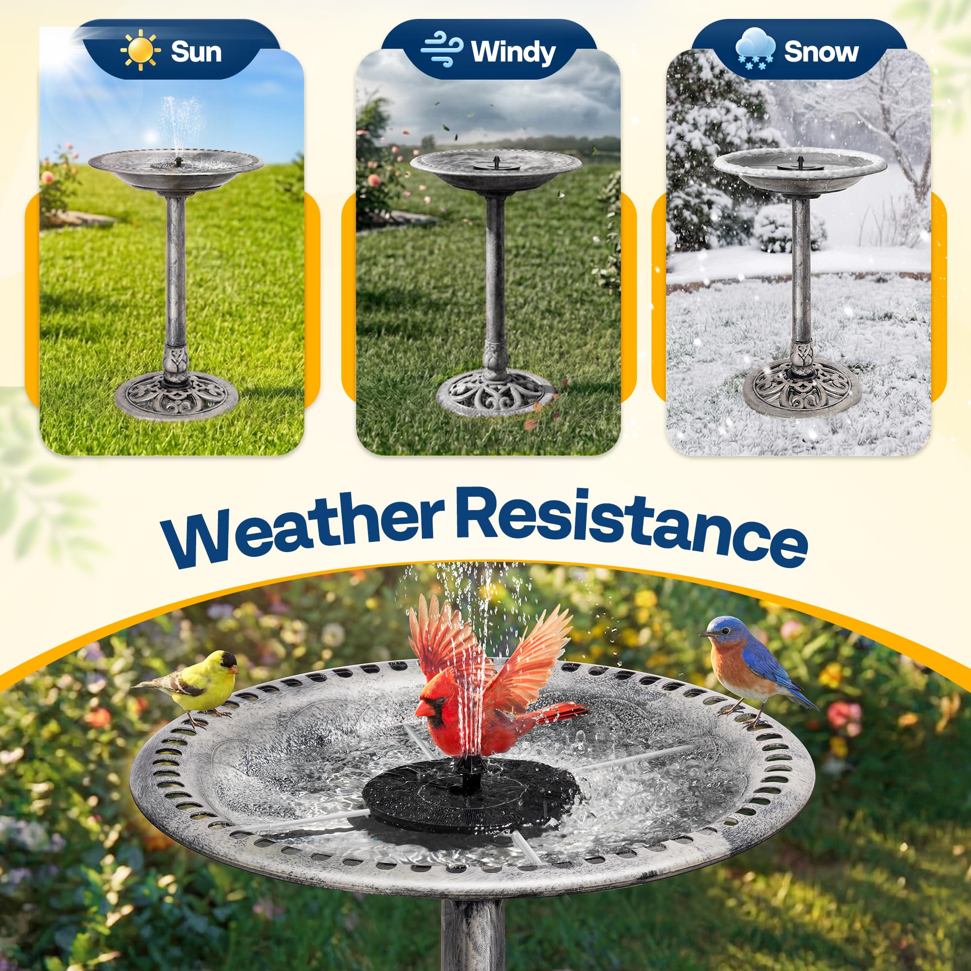 VIVOHOME Set Combinato di Fontana Rotonda per Laghetto con Abbeveratoio Bagno per Uccelli da Giardino Antica in Poliresina e Fontana Solare