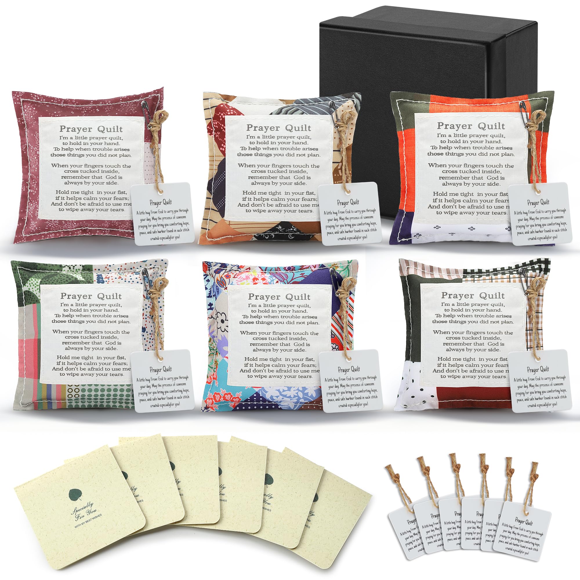 SURDOCA 6PCS Prayer Quilt with Cross Inside, Handmade Pocket Prayer Quilt, Christian Thoughtful Comfort Gifts for Women & Men, Get Well Soon, Surgery Recovery & Encouragement Keepsake