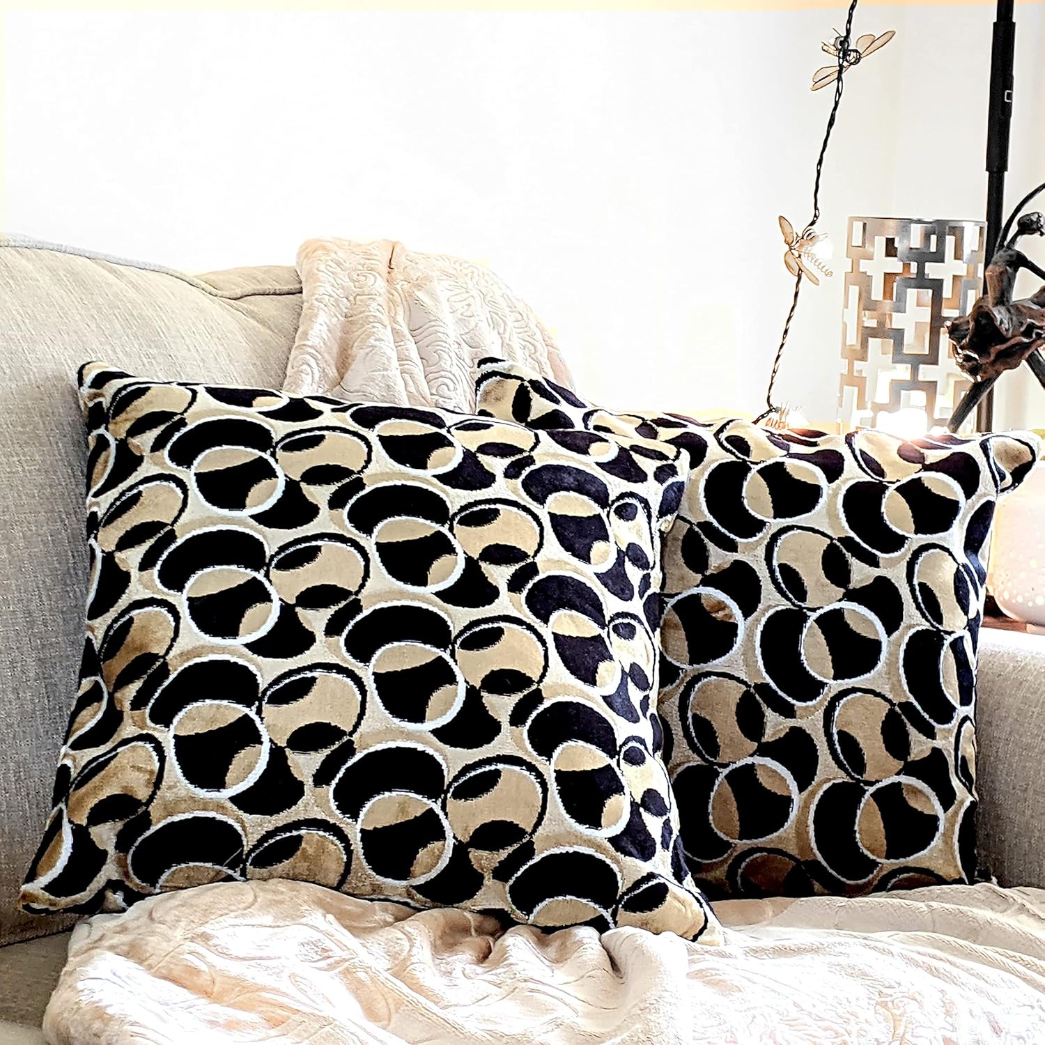 Tache 2 Piece 18 X 18 Inch Square Chic Soft Geometric Velvety Eternal Eclipse Throw Pillow Cover Case Set