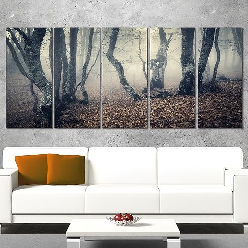 Miniatura 2 de Designart - Lienzo fotográfico de niebla amarilla mística en el bosque de otoño, paisaje, 60 x 28 pulgadas, 5 piezas, 60 x 28 pulgadas, 5 paneles