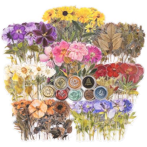 Knaid Pressed Flower Themed Stickers Set (320 Pieces) Dried Flowers