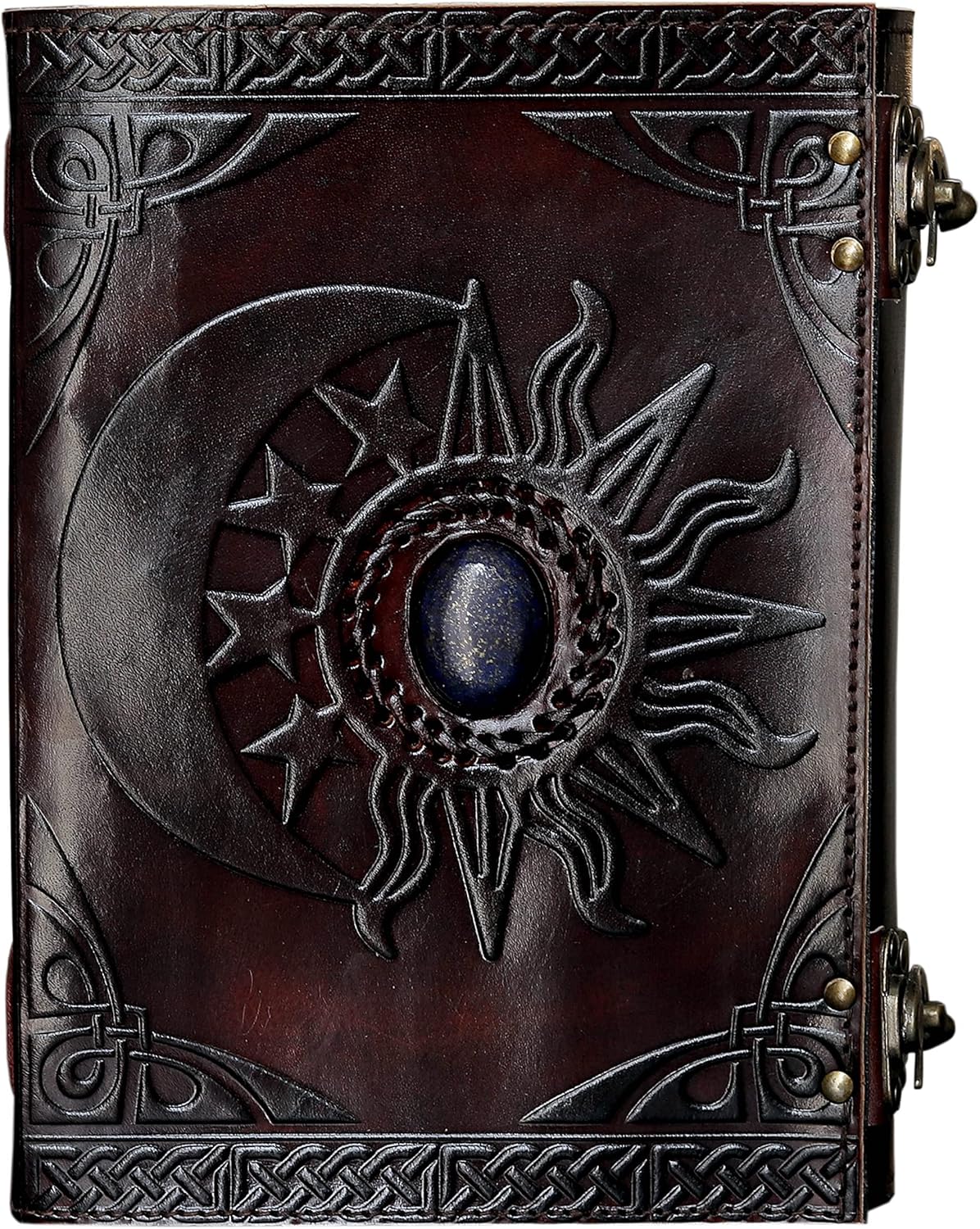 cuero C Leather Sun and Moon Embossed with Beautiful Blue Stone Journal Diary Notebook, Planner, Organizer, Sketchbook, Blank Book Journal (Sun and Moon)