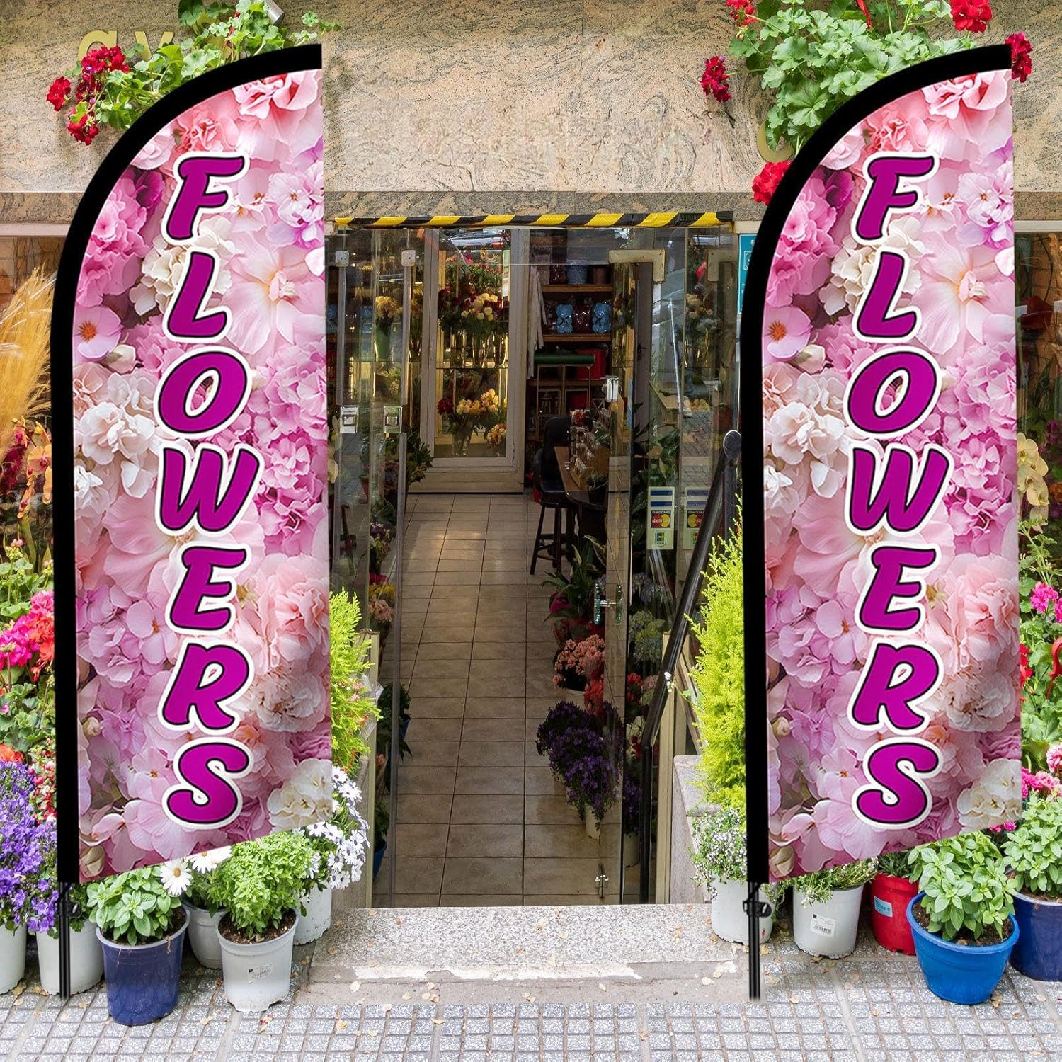 Boao 2 Pcs 7 ft Flowers Windless Feather Flag Kit with 2 Pcs Flagpole Kit, Flowers Flag Sign for Businesses, Weatherproof Outdoor Advertising Banner - Image 6