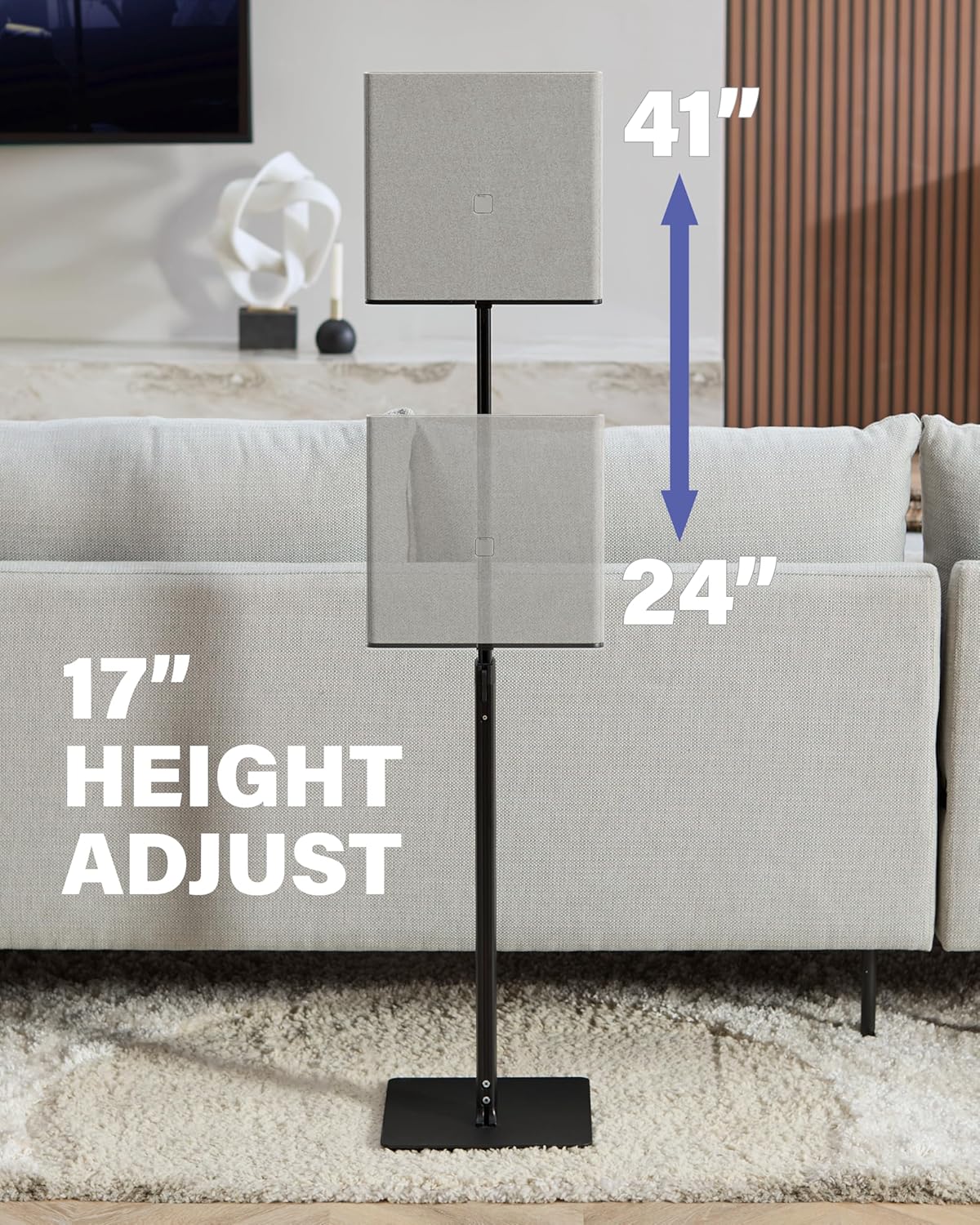 SANUS Height-Adjustable Speaker Stands Compatible with BRAVIA Theater Quad Speakers - 17 inch Height Adjustment - Easy Install with Install Hardware (Pair/Black)