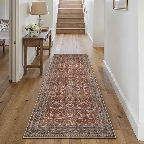 HUGEAR 2x6 Brick Red Vintage Distressed Washable Runner
