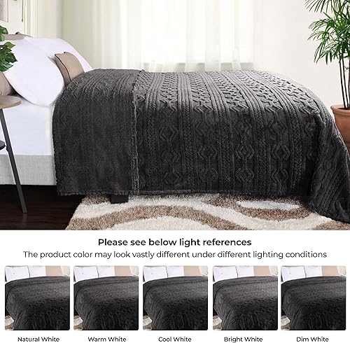 Miniatura 3 de BNM - Manta de forro polar jacquard, afelpada, esponjosa, ultrasuave, ideal para sofá o sofá, manta de sala de estar, decoración de dormitorio,