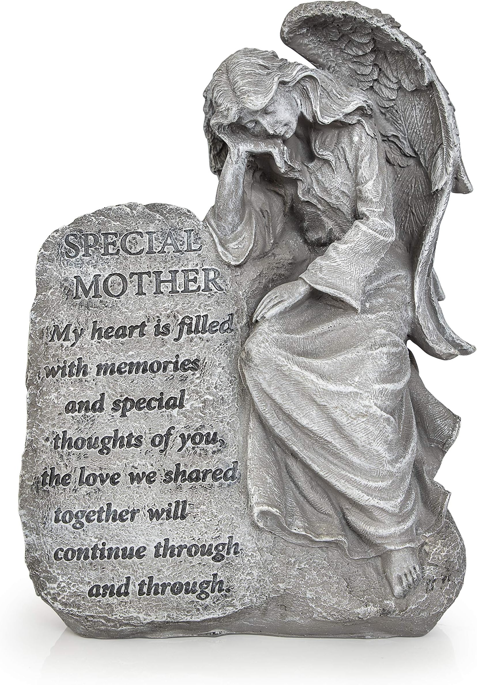 Besti Garden Memorial Stone Angel - Cold-Cast Ceramic Graveyard Remembrance Decoration - Outdoor Sculpture and Engraved Design with Special Mother Quote - Sympathy Gift