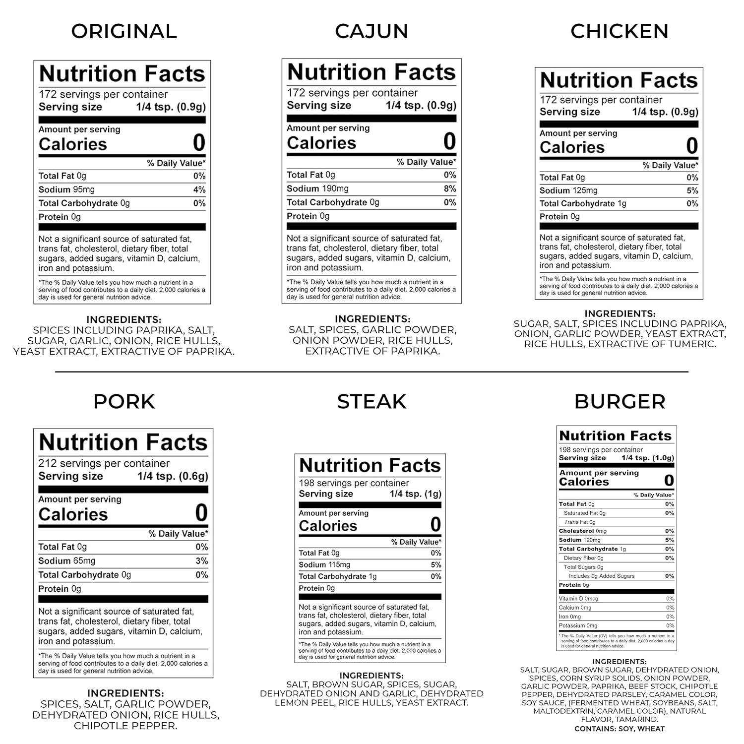 Rib Rack Dry Spice Rub Variety Pack, 6 Count - Meat Seasoning for BBQ, Grill, Smoker - All Natural Ingredients