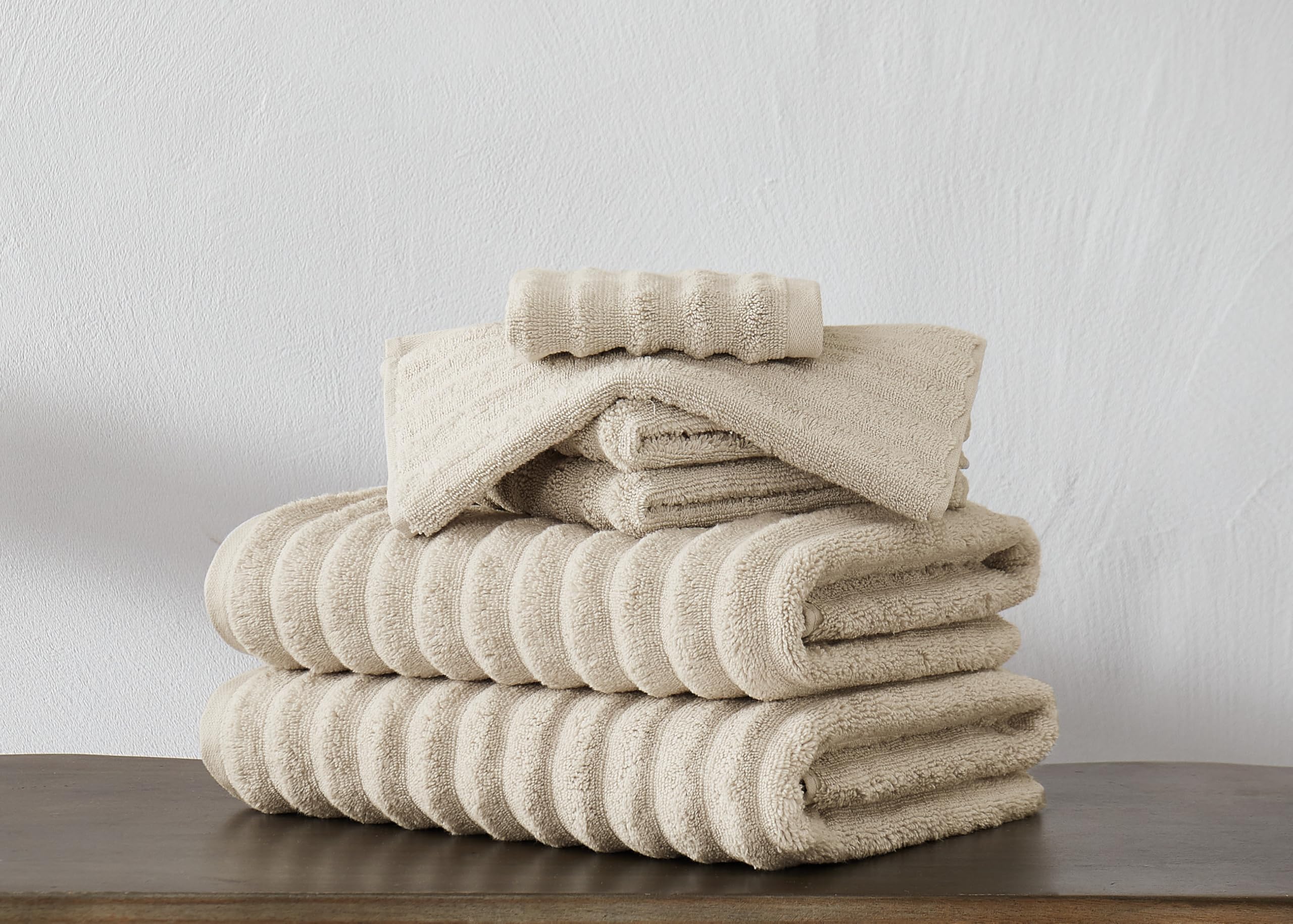 Amazon.com: London Fog Zero Twist Ribbed 6 Piece Towel Set Beige