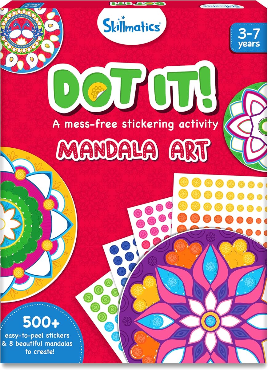 Skillmatics Dot It Sticker for Kids – Mandala Art Activity | Mess-Free Fun, 500+ Stickers, Craft Kits, DIY Scrapbooking Activity, Travel Toys, Gifts for Boys & Girls Ages 3, 4, 5, 6, 7