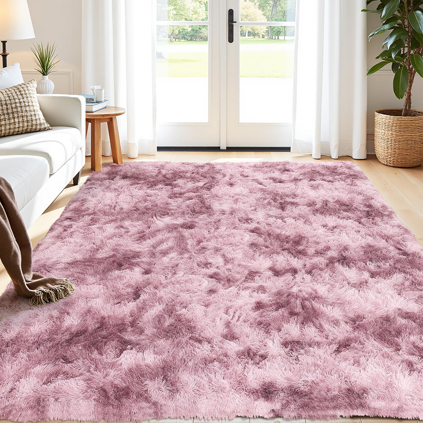 Enyhom Fluffy Rugs Living Room 160x230 cm, Large Area Rug for Bedroom Non Slip Washable Carpet Soft Shaggy Thick Pile Floor Mat for Kids Room Nursery, Pink