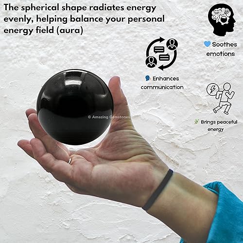 Vista 4 de Amazing Gemstone Black Tourmaline Crystal Ball with Stand - 2" Inches Crystal Sphere Meditation Balls for Witchcraft and Decorative Balls