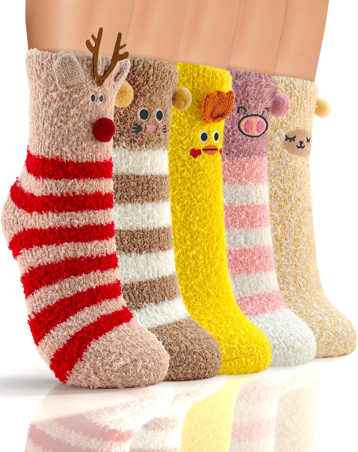 5 pares de calcetines suaves y divertidos de animales para adolescentes y mujeres