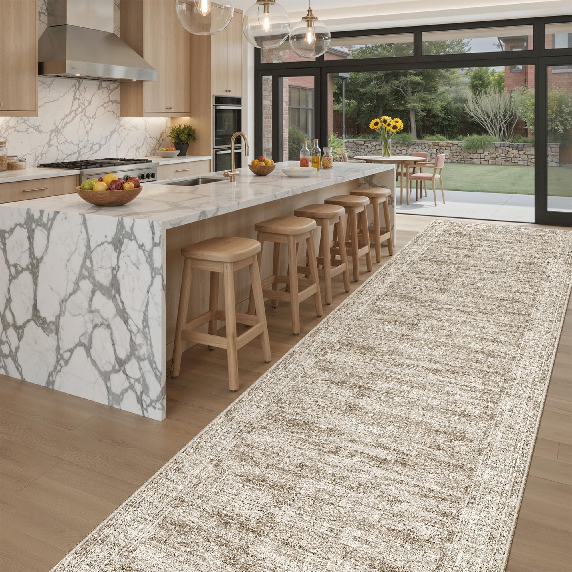 Soalmost Washable 3x18 Hallway Runner Rug Non-Slip Kitchen Entry Rugs Brown | Vintage Extra Long Runners 18ft for Bathroom Entryway, Foldable Low-Pile Wide Floor Carpet for Corridor Living Room Bedroom Brown 3' x 18' (Runner)