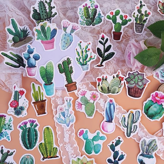 Green Plant Stickers, 100 PCS Cactus Stickers Vinyl Waterproof Stickers for Laptop Skateboard Hydro Flask Computer Phone Scrapbook