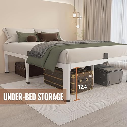 Miniatura 31 de MAF Marco de cama de plataforma de metal de tamaño matrimonial de 14 pulgadas con patas de esquina redondas, soporte de listones de acero resistente