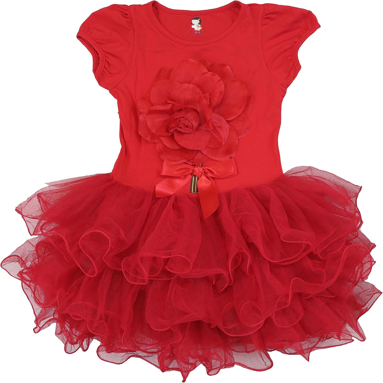 wenchoice Girl's Red 3-D Flower Tutu Dress M(3T-4T)