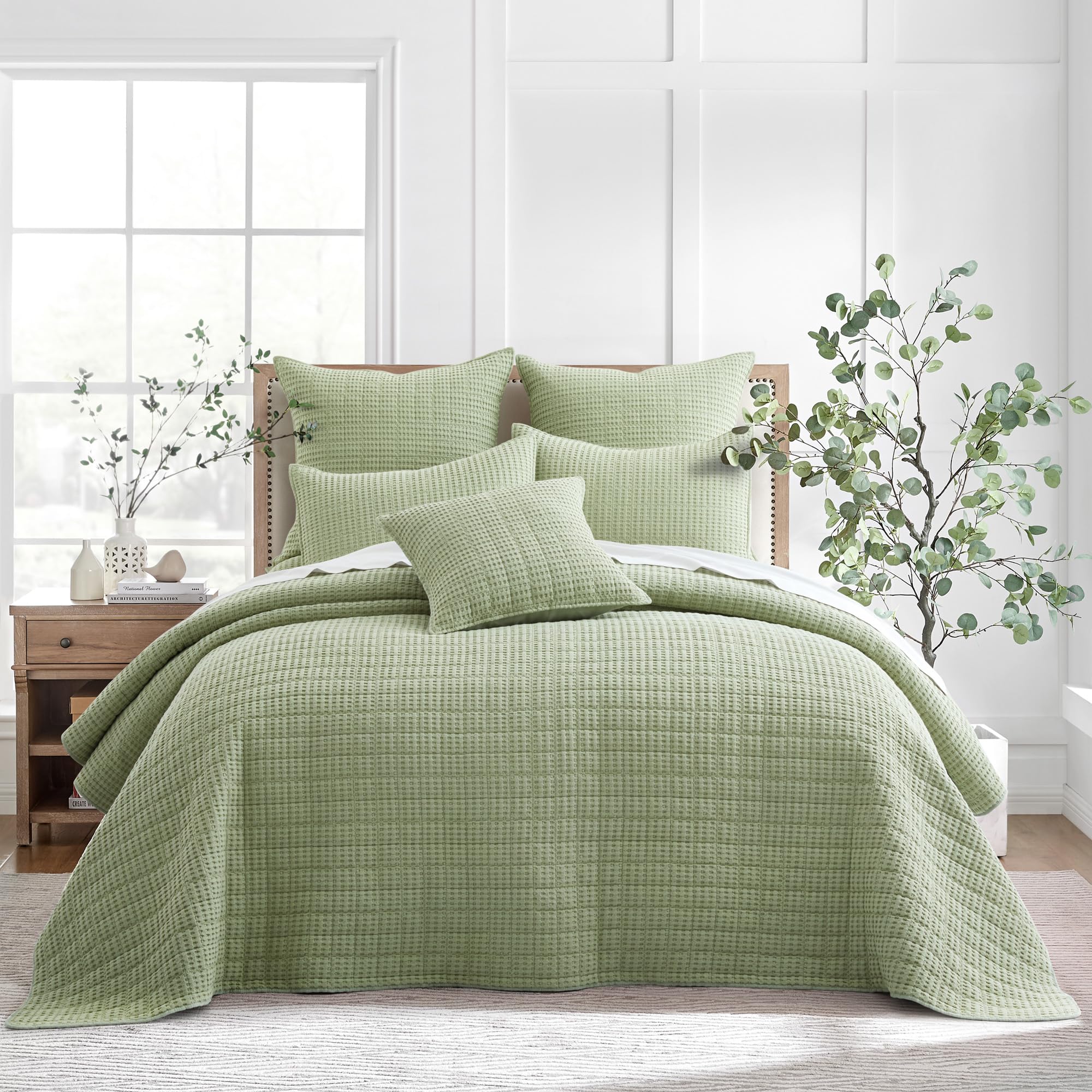 Levtex Home - Mills Waffle - King Bedspread Set - Desert Sage Cotton Waffle - Bedspread Size (120 x 104in.), Sham Size (36 x 20in.)