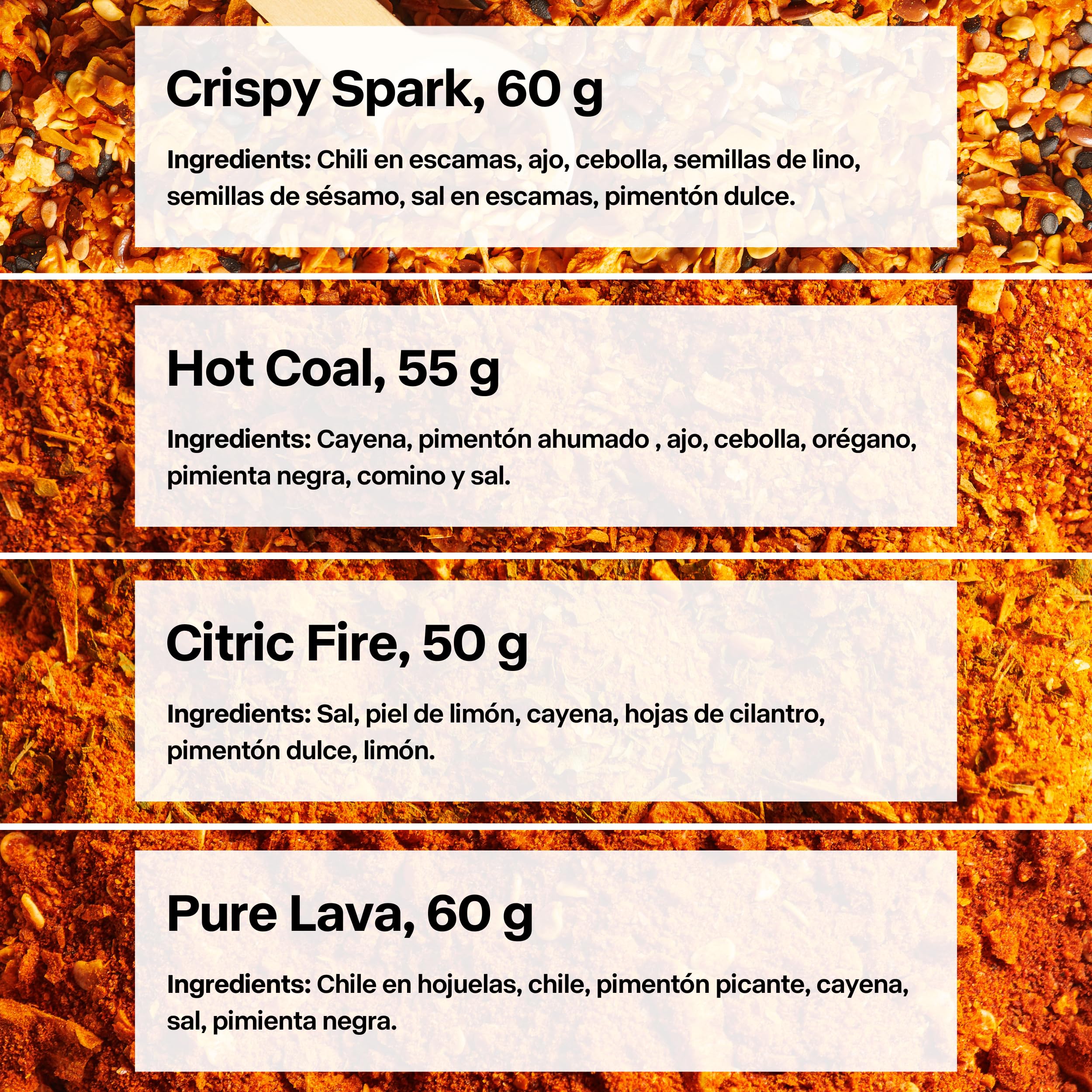 Set de Especias Gourmet para Cocinar Specials Foods - Sazonador con Curry, Ajo, Cayena para Pescado, Cerdo, Pollo y Verduras (Pack Spicy)