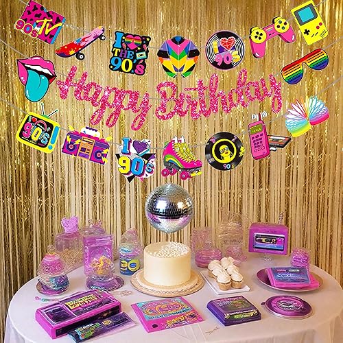 Miniatura 9 de Pancartas de fiesta de cumpleaños temáticas de los años 90, decoraciones retro de fiesta de cumpleaños de los años 90, decoraciones de regreso a los