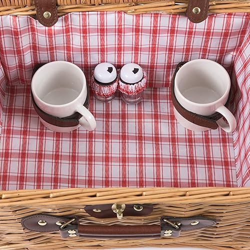 Miniatura 7 de PICNIC TIME Catalina - Cesta de picnic para 2 personas – Cesta de picnic de mimbre con juego de pícnic, patrón a cuadros rojos y blancos rojo/blanco