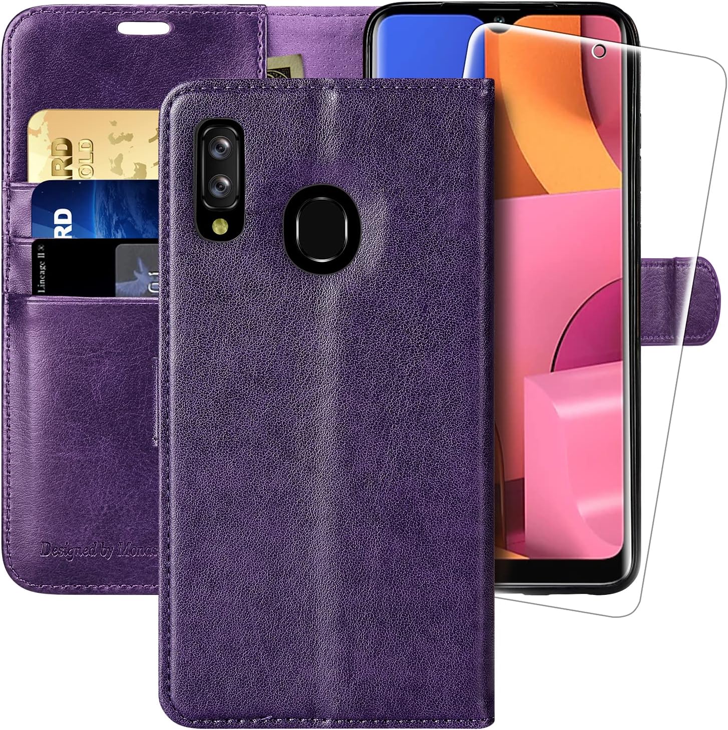 MONASAY Galaxy A20 Wallet Case/Galaxy A30 Wallet Case, 6.4 inch, [Included Screen Protector] Flip Folio Leather Cell Phone Cover with Credit Card Holder for Samsung Galaxy A20/A30, Purple