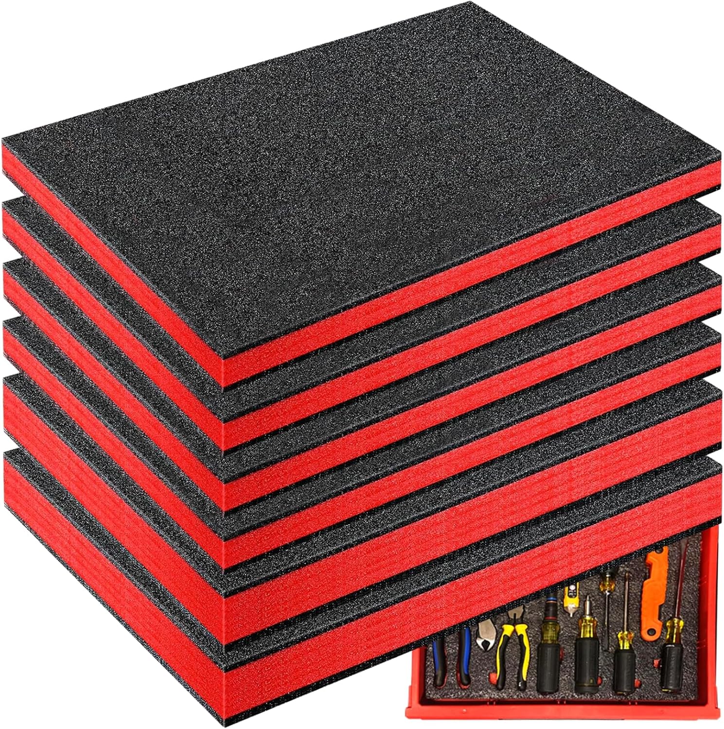 6 Pack Tool Box Foam Inserts, 2 Sizes Polyethylene Foam Sheets for Tool Cases Professional Shadow Insert & Kaizen Organizer, Toolbox Liner for Hard Case Storage (4pcs 16"x12"x1" & 2pcs 16"x12"x1.6")