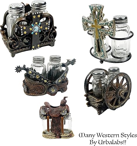 Miniatura 7 de Urbalabs Western - Silla de montar de vagón con cinturón y estelar de campo con hebilla para salero y pimentero, mesa de comedor, cocina, rancho,