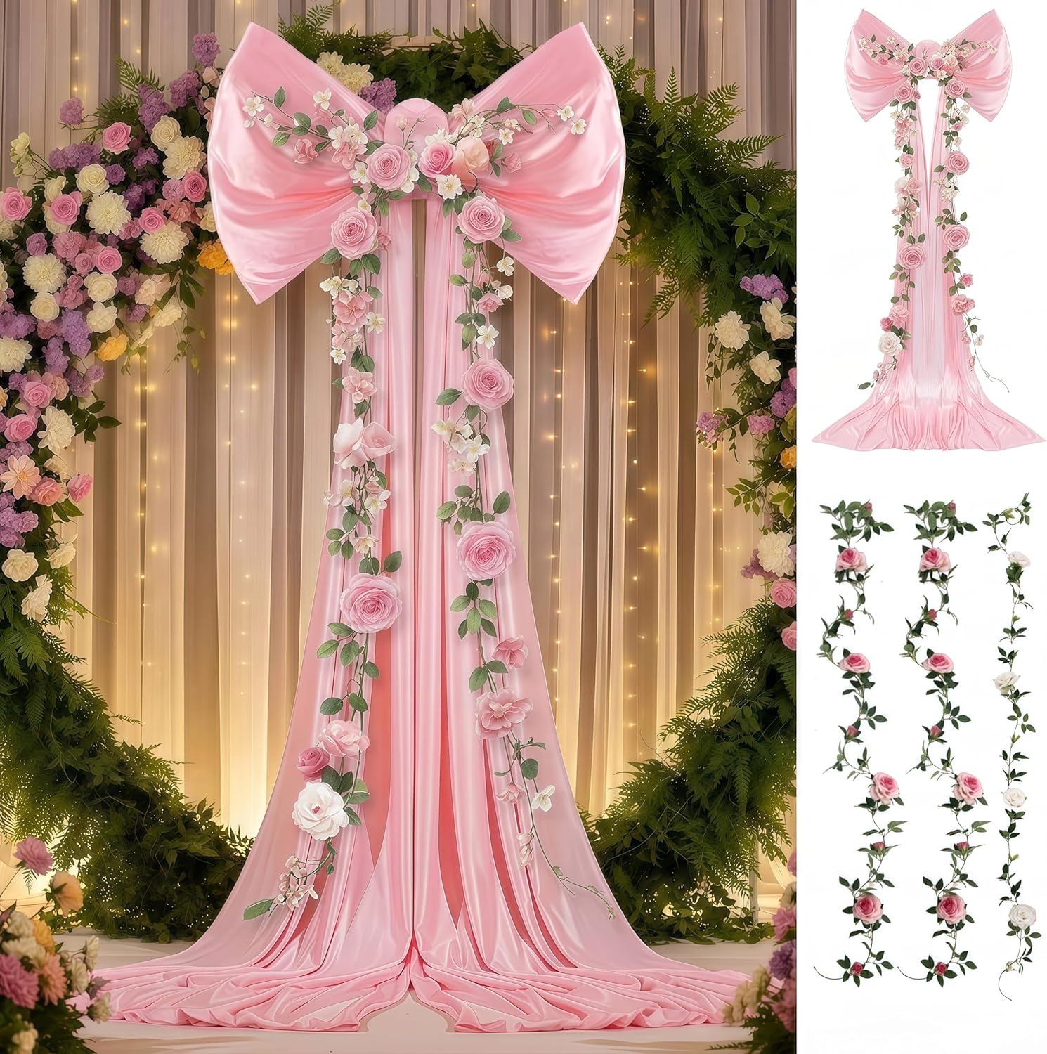 BreezeHug Large Pink Bow for Backdrop Wedding Giant Bow Decor with Long Ribbons Coquette Room Wall Decor for Wedding Bridal Shower Arch Wall Baby Shower Birthday Party, 32 x 20 Inches