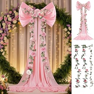 BreezeHug Large Bow Backdrop Long Ribbons Wedding,32 x 20 Inches,Pink