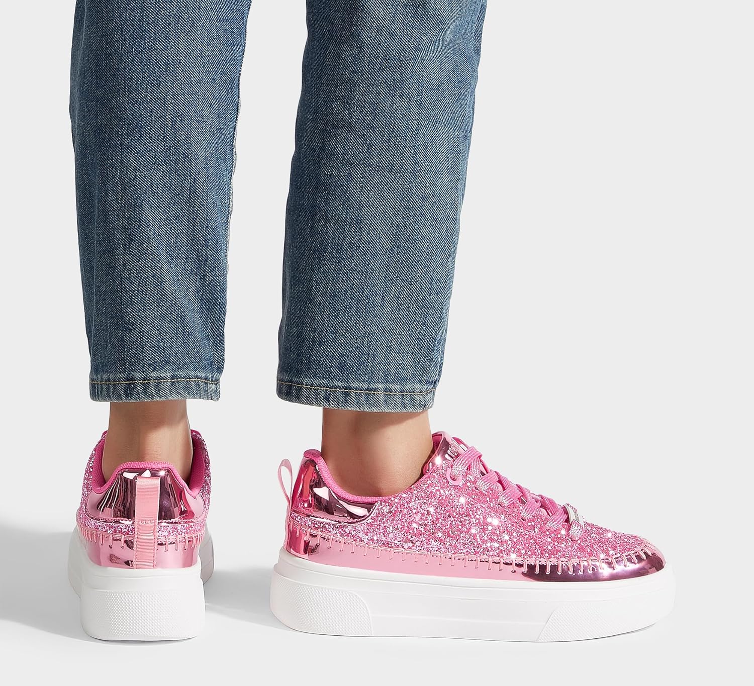 LUCKY STEP Platform Glitter Sneakers for Women Fashion Sparkly Bling Shiny Low Top Tennis Sneakers Faux Leather Casual Walking Shoes - Image 8