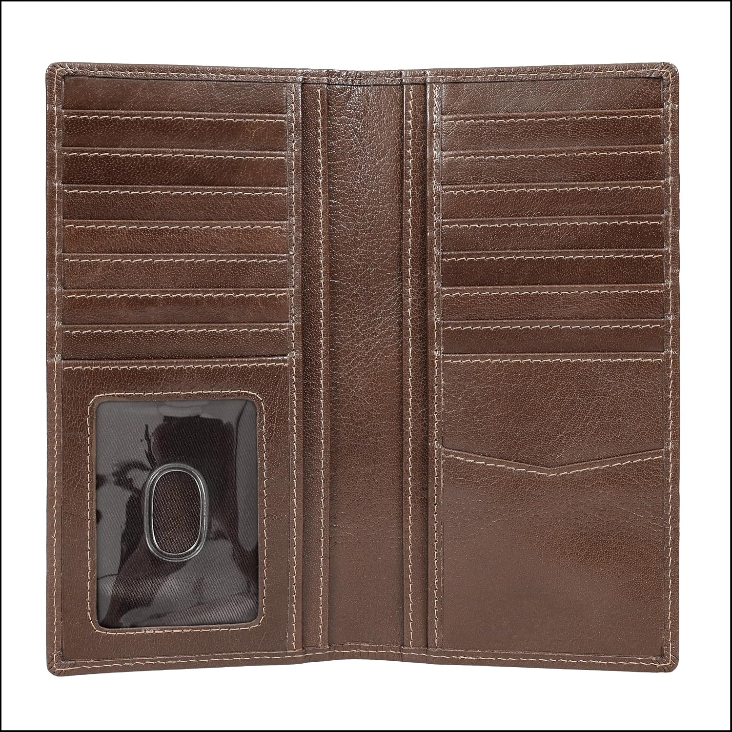 ELIZO Men's Genuine Leather Long Wallet - RFID Blocking Rodeo Checkbook Wallet | Slim Western Bifold Wallet with 16 Card Slots, ID Window | Top Grain Leather Cowboy Wallet | Stout