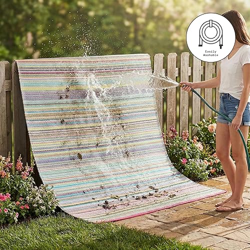 Miniatura 9 de Fab Habitat - Tapete de plástico reciclado para exteriores, impermeable, resistente a la decoloración y a las arrugas, a rayas, para patio, pórtico,