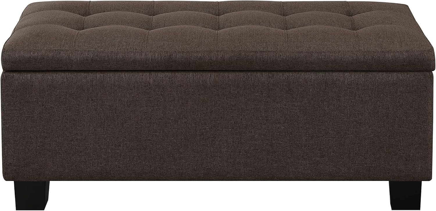 AC Pacific Tina Mid-Century Modern Tufted Storage Bench Lift Top with 2 Matching Ottomans, Upholstered Accent Seating for Living Room or Bedroom, Brown