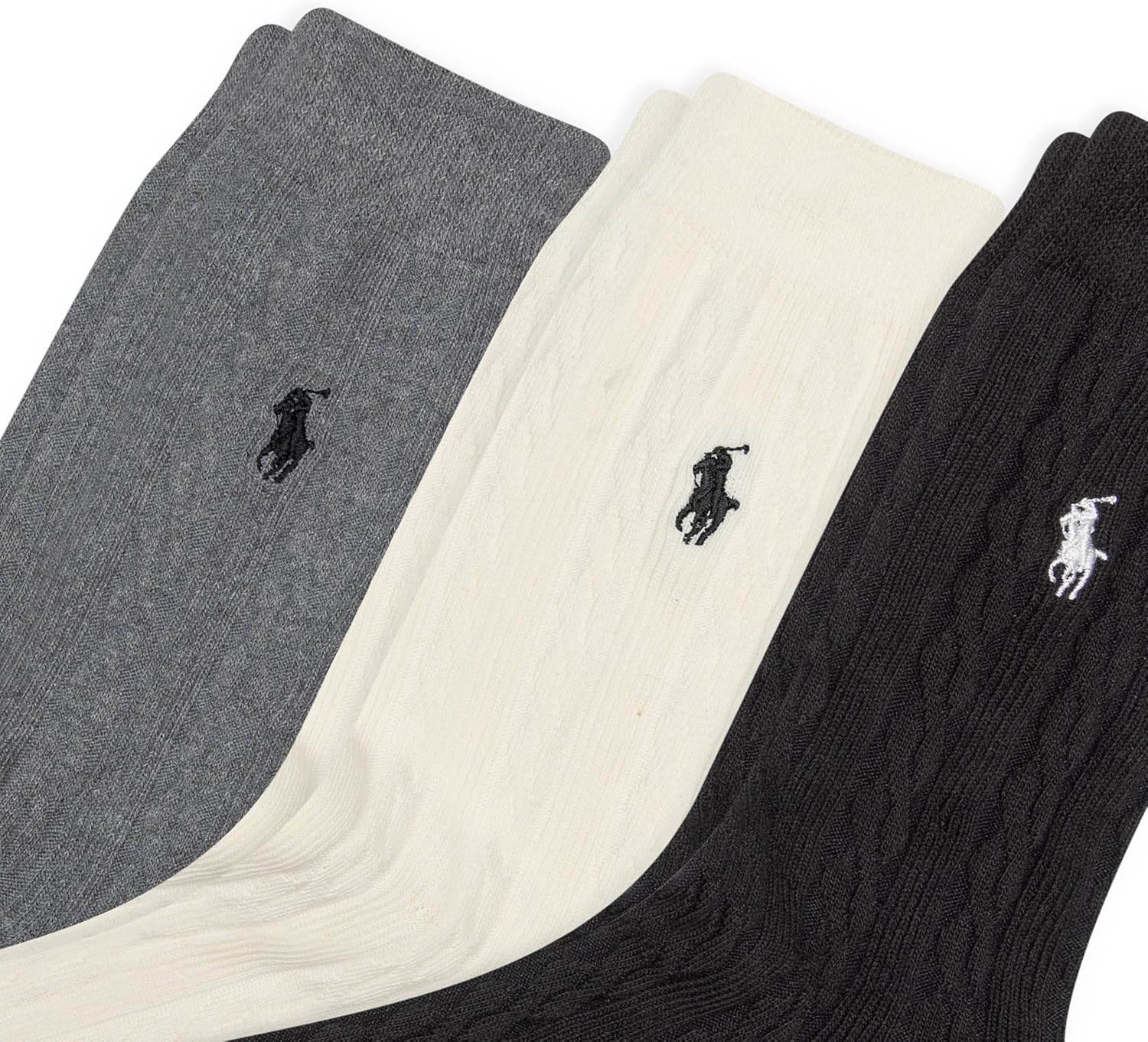 POLO RALPH LAUREN Women's Classic Cotton Cable Crew Socks (3-Pair) - Image 3